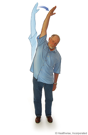 Standing side stretch to ease back aches and fatigue