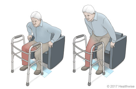Getting in and out of a chair with a walker